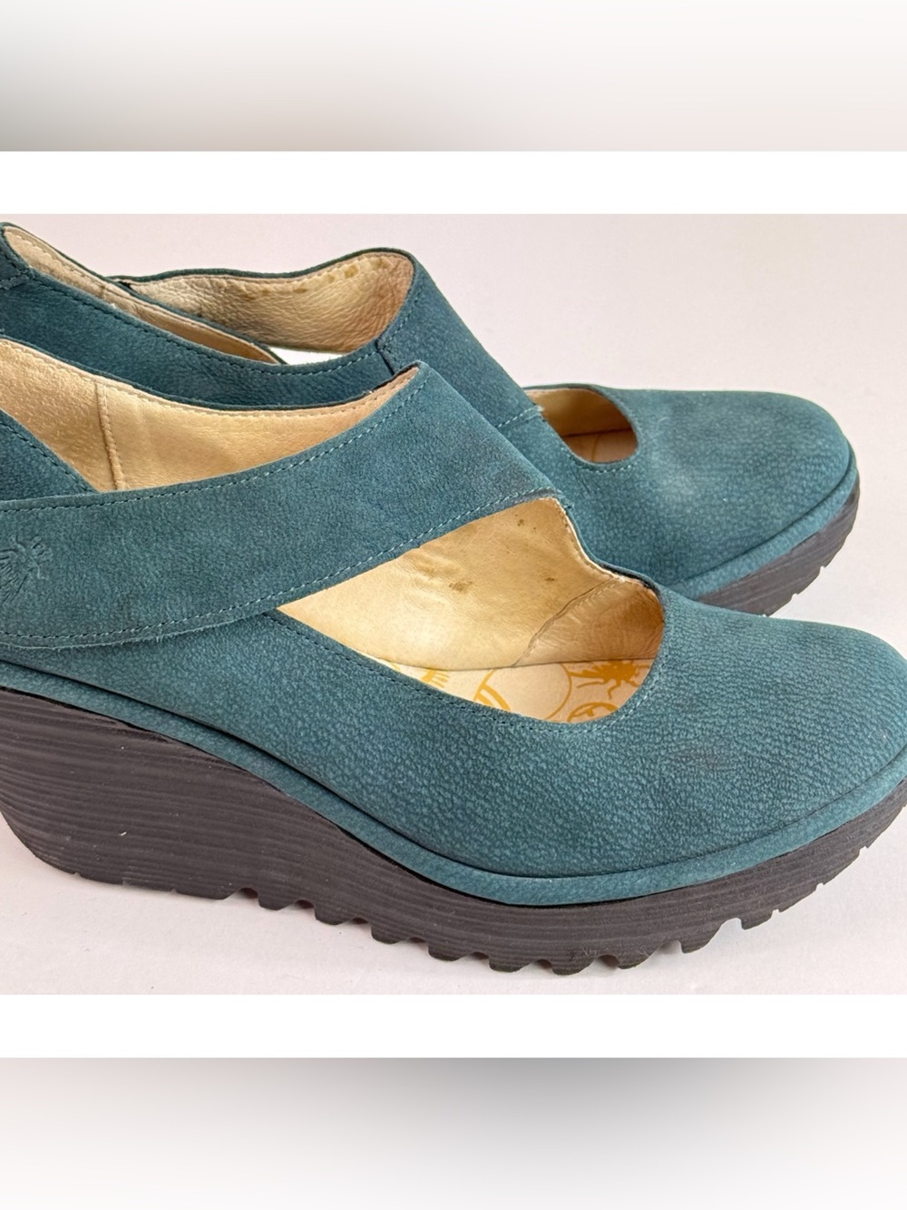 Fly London Womens Yasi Leather Mary Jane Closed Toe Wedge Heel Deep Teal size 39 - Picture 5 of 12